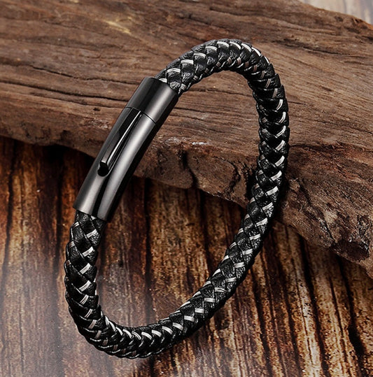 Men's Genuine Leather Braided Bracelet – Stainless Steel Clasp